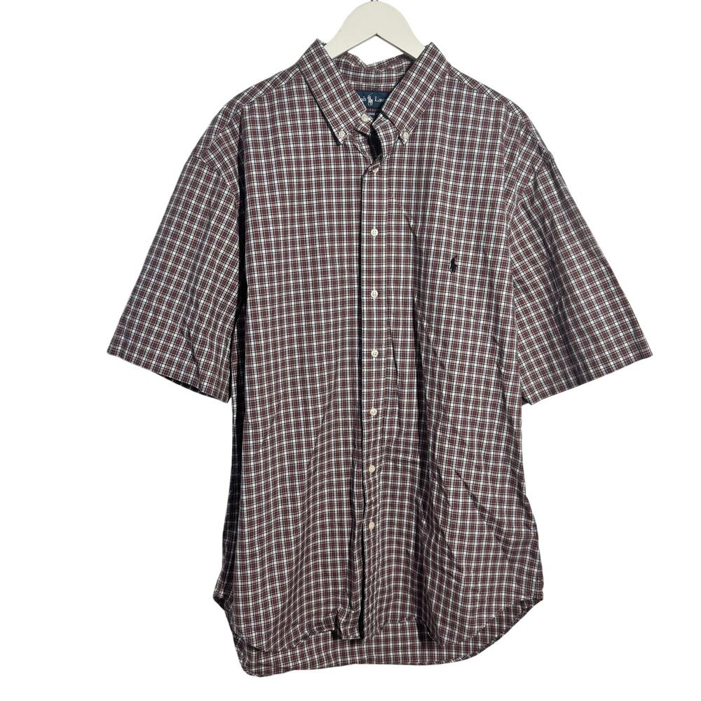 Ralph Lauren Button Down Plaid Short Sleeve Shirt Men XLT Preppy Old Money Cotto